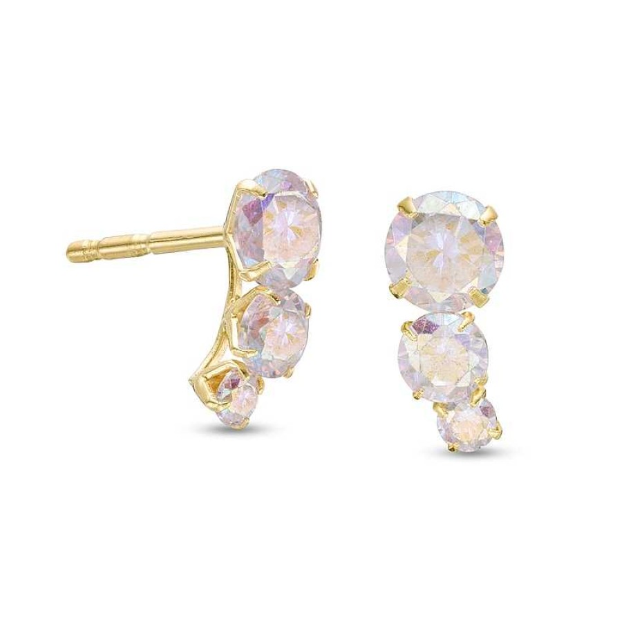 Banter Iridescent Cubic Zirconia Three Stone Stud Earrings In 10K Gold Earrings