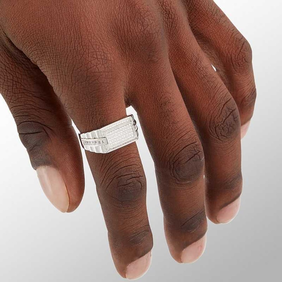 Banter Baguette And Round Cubic Zirconia Rectangular Ring In Solid Sterling Silver Rings