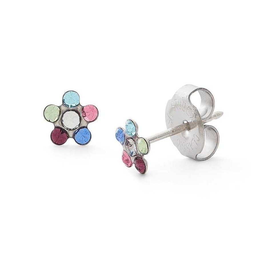 Banter Multi-Color Crystal Daisy Stud Piercing Earrings In 14K Solid White Gold Earrings