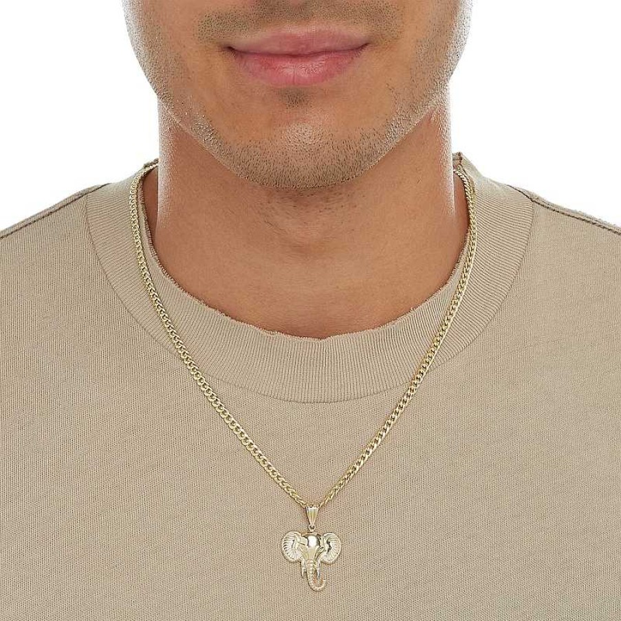 Banter Textured Elephant Head Two-Tone Necklace Charm In 10K Solid Gold Charms