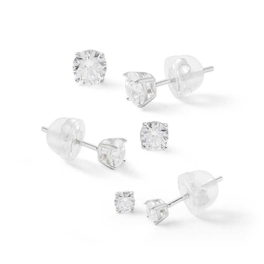 Banter Solid Sterling Silver Cz Stud Set Earrings