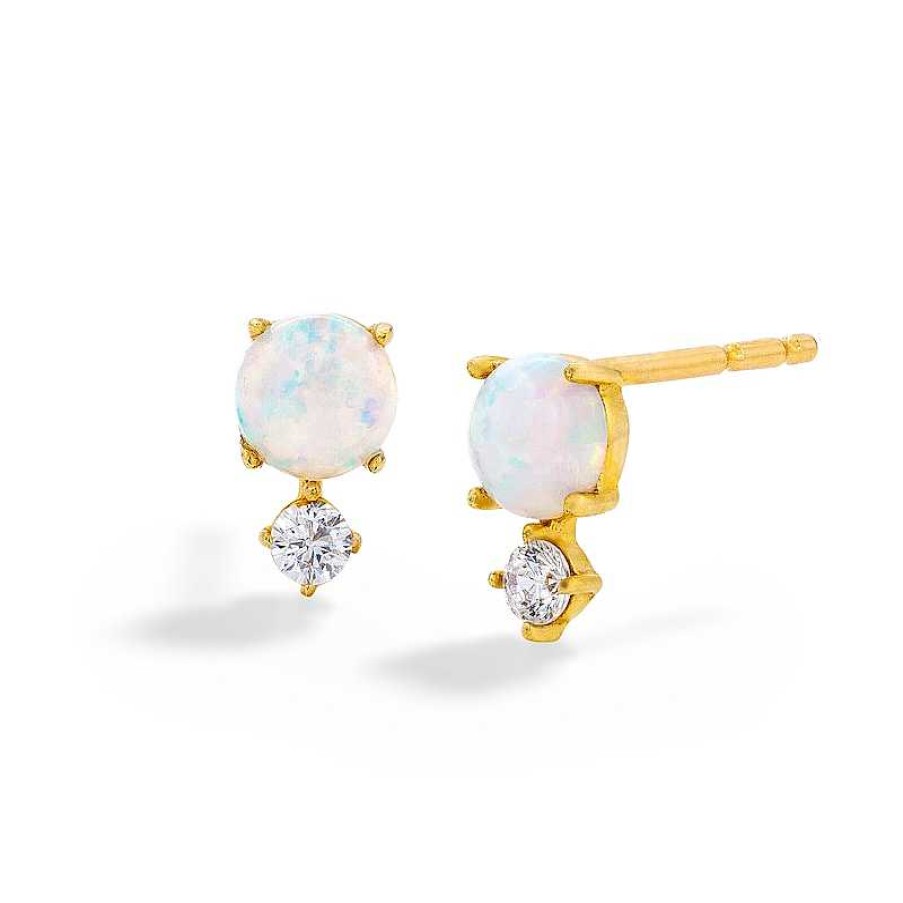 Banter 10K Solid Gold Simulated Opal And Cz Stacked Studs Earrings