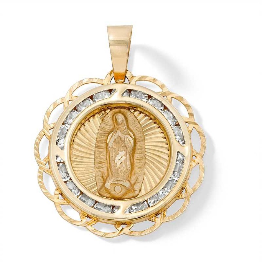 Banter Cubic Zirconia Diamond-Cut Our Lady Of Guadalupe Medallion Necklace Charm In 10K Hollow Gold Charms