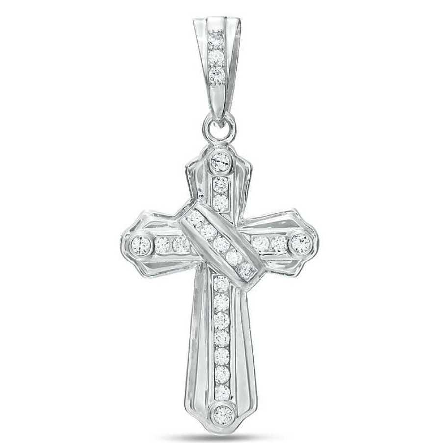 Banter Cubic Zirconia Ribbon Cross Charm In Sterling Silver Charms