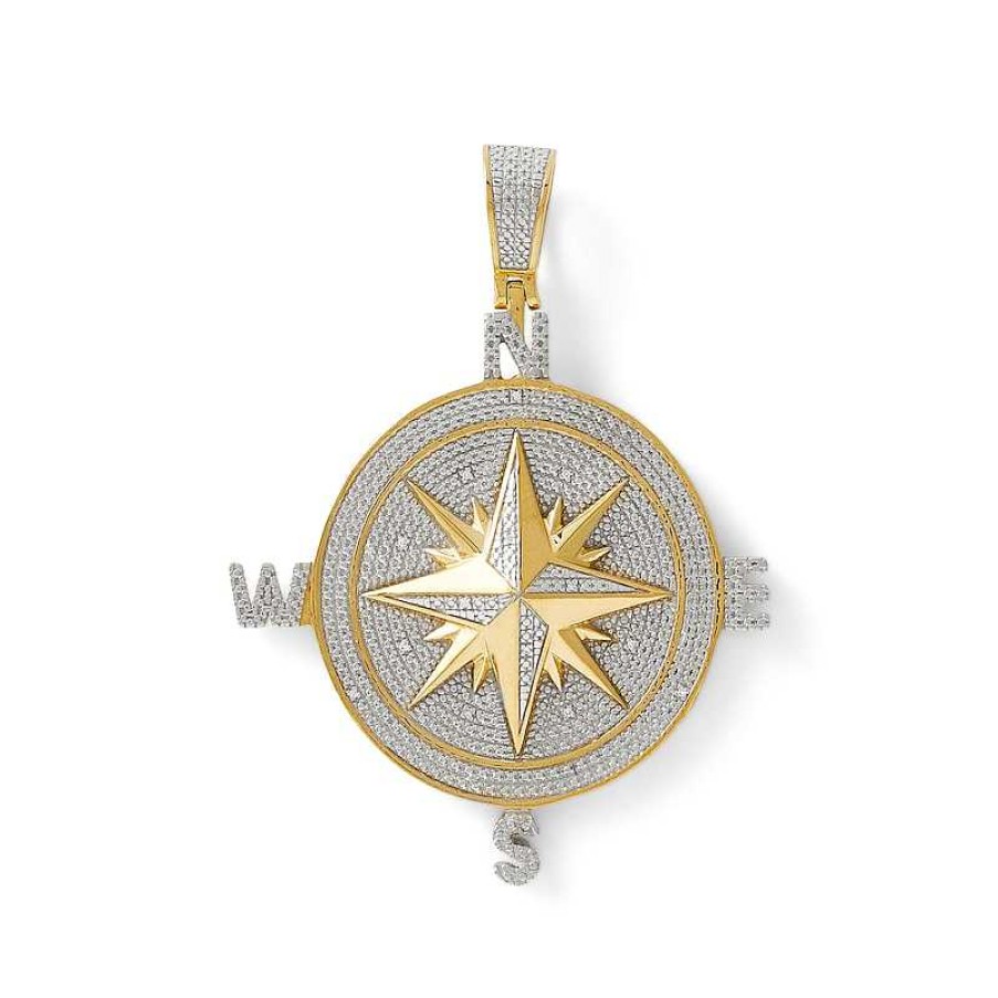 Banter Diamond Accent Beaded Compass Necklace Charm In Sterling Silver With 14K Gold Plate Charms