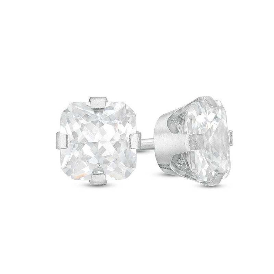 Banter 5Mm Princess-Cut Cubic Zirconia Solitaire Stud Piercing Earrings In 14K Solid White Gold Earrings