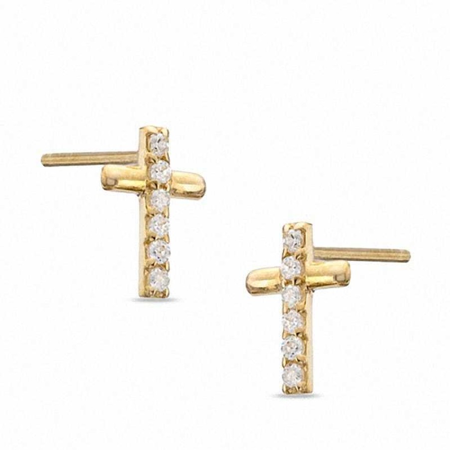 Banter Child'S Cubic Zirconia Cross Stud Earrings Set In 10K Gold Earrings