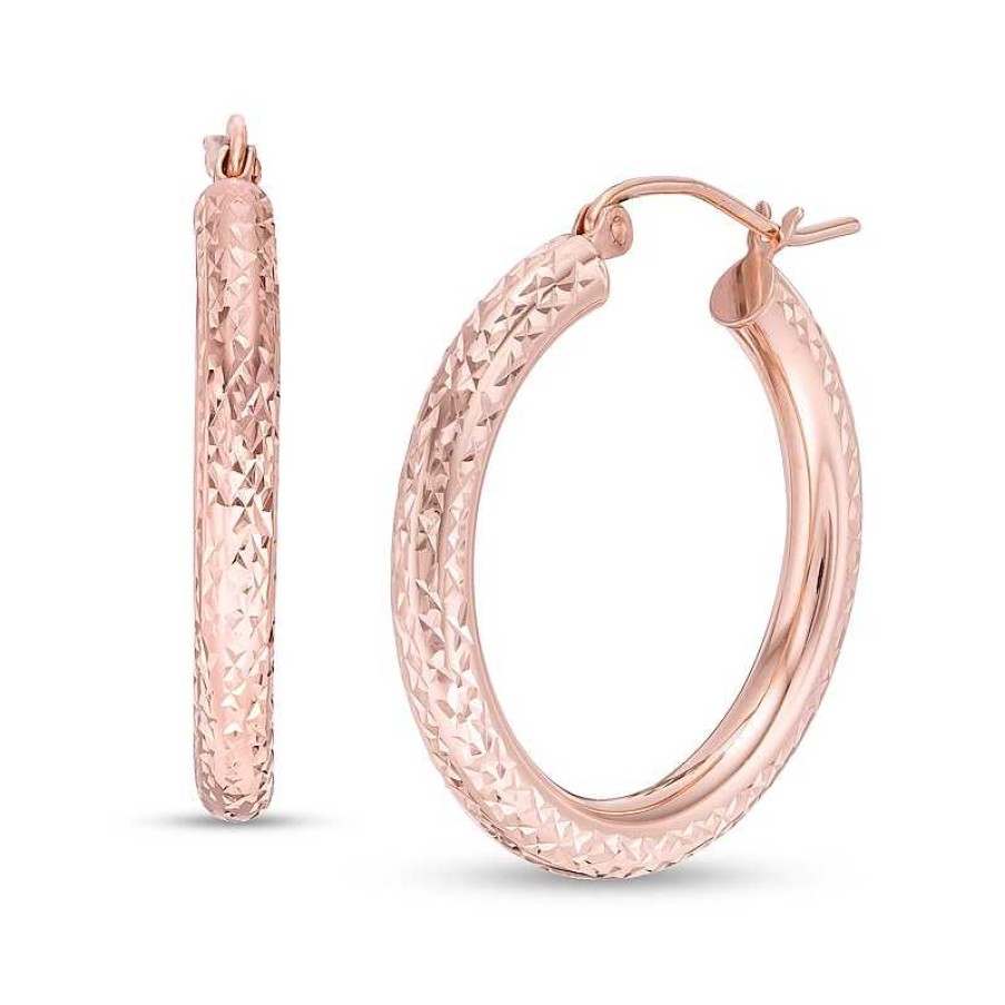 Banter 25Mm Diamond-Cut Hoop Earrings In 14K Tube Hollow Rose Gold Earrings