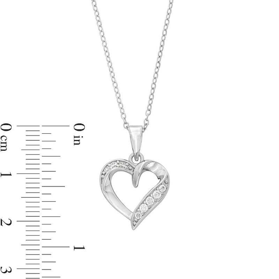 Banter Cubic Zirconia Pav Ribbon Heart Pendant In Sterling Silver Necklaces