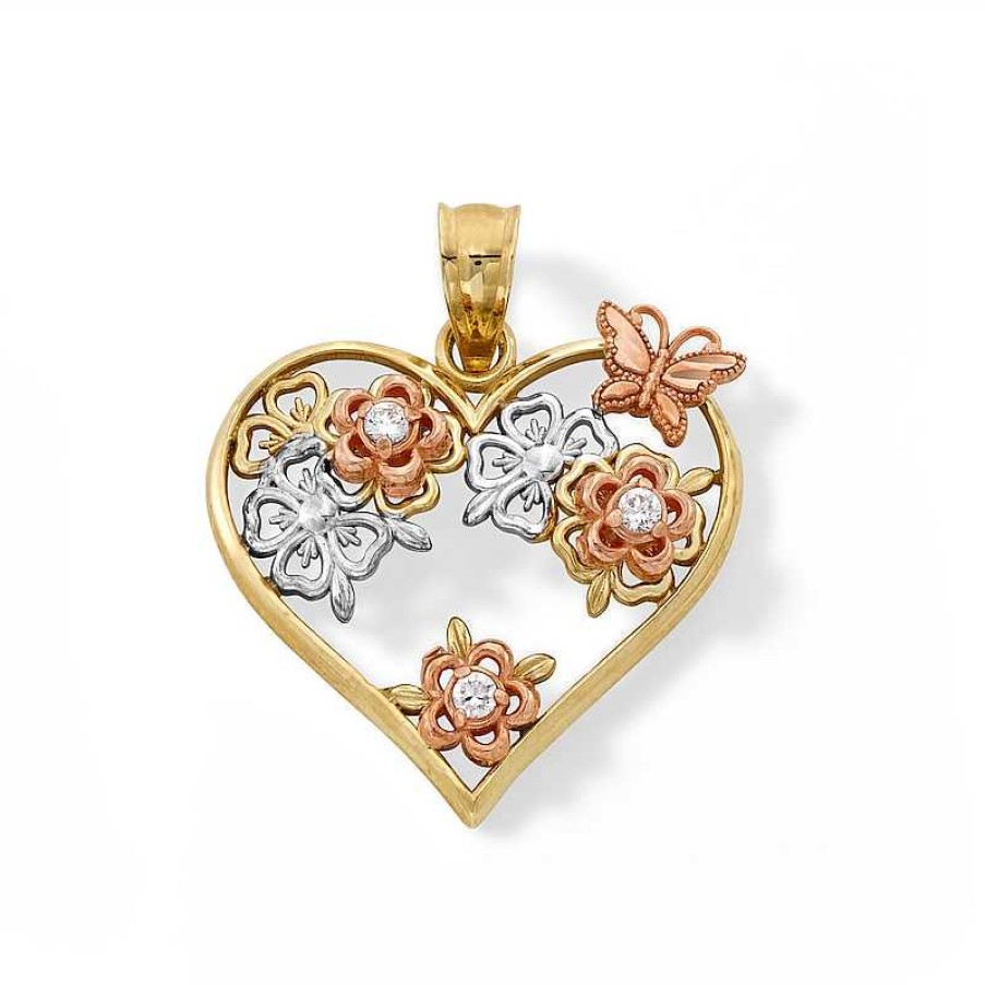 Banter 10K Solid Gold Cz Butterfly Heart Tri-Tone Necklace Charm Charms