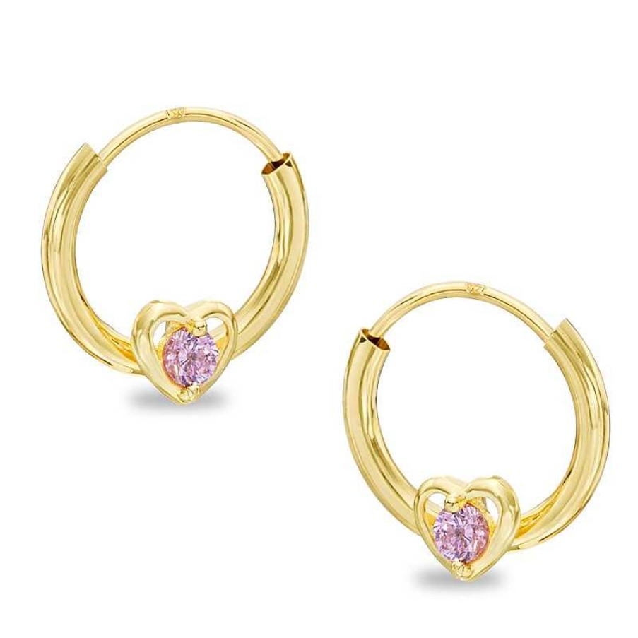 Banter Child'S Pink Cubic Zirconia Heart Continous Hoop Earrings In 14K Tube Hollow Gold Earrings