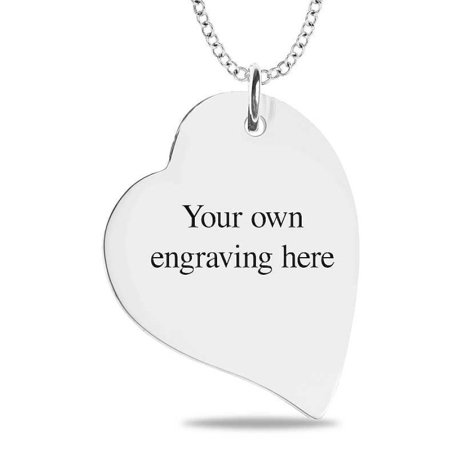 Banter Engravable Print And Handwriting Tilted Heart Pendant In 10K White, Yellow Or Rose Gold (1 Image And 4 Lines) Necklaces