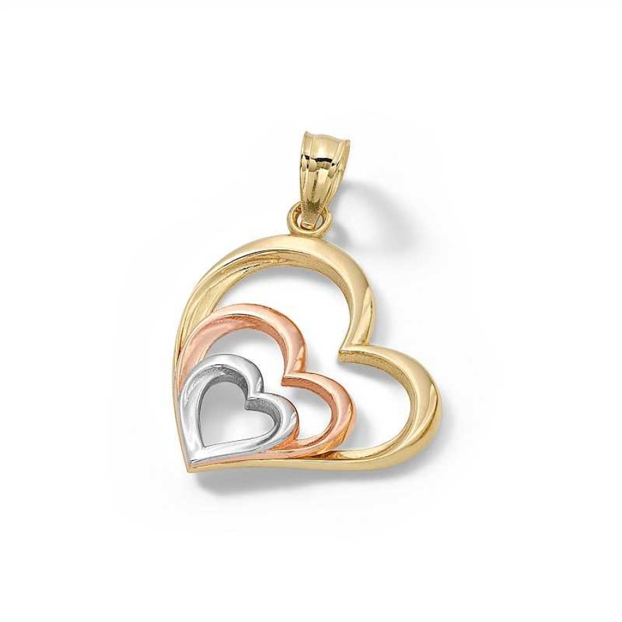 Banter Tilted Triple Heart Tiered Tri-Tone Necklace Charm In 10K Solid Gold Charms