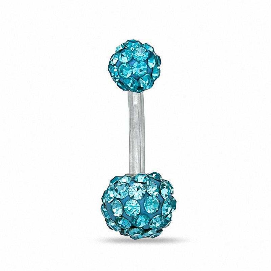 Banter Stainless Steel Blue Crystal Belly Button Ring - 14G 3/8" Belly Button