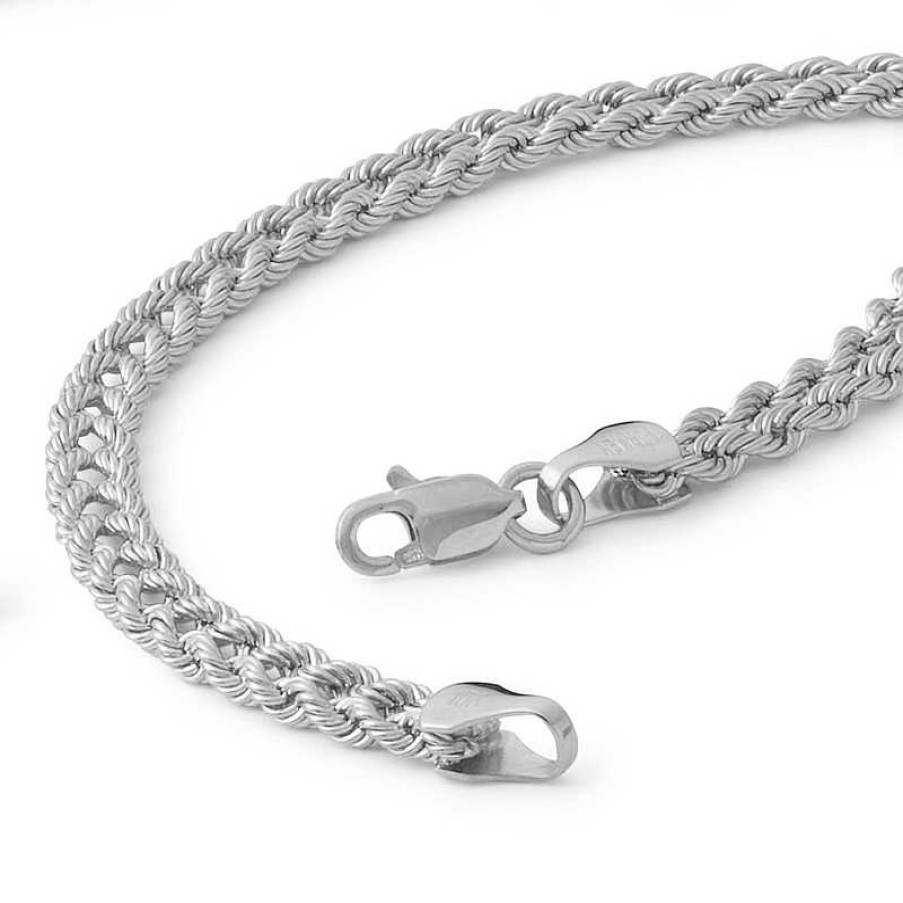 Banter 10K Hollow White Gold Double Row Rope Chain Bracelet - 7.5" Bracelets