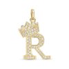 Banter Cubic Zirconia "R" Initial With Crown Necklace Charm In 10K Solid Gold Charms