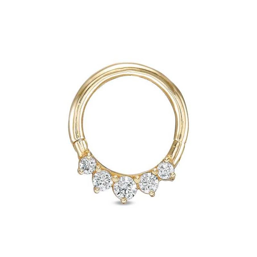 Banter 10K Solid Gold Cz Graduated Five Stone Nose Ring - 16G 3/8" Nose