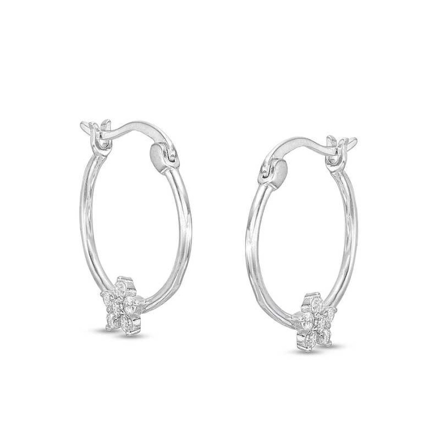 Banter Cubic Zirconia Flower Hoop Earrings In Solid Sterling Silver Earrings