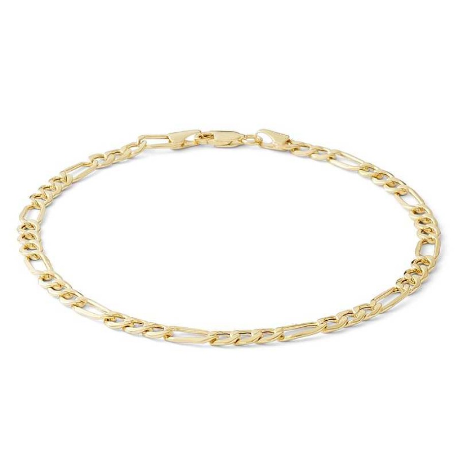 Banter 100 Gauge Beveled Figaro Chain Bracelet In 10K Hollow Gold - 9" Bracelets