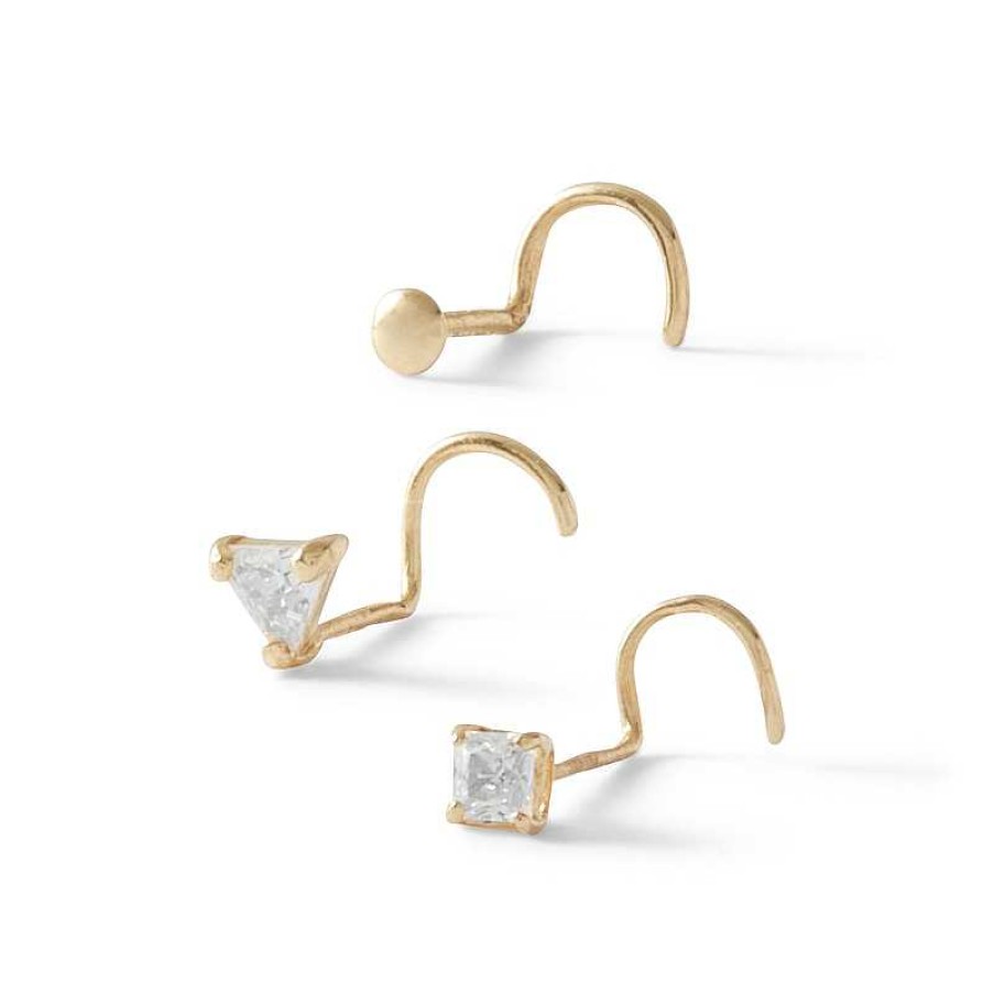 Banter 14K Semi-Solid And Hollow Gold Cz Three Piece Nose Ring Set - 22G Nose