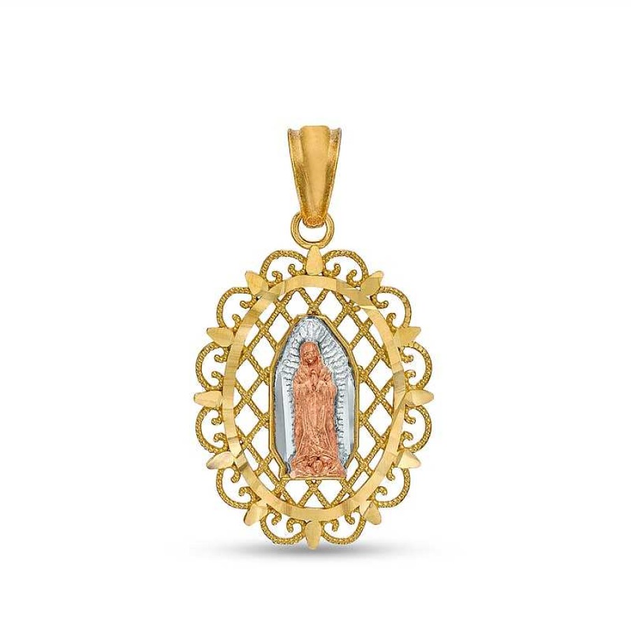 Banter Diamond-Cut And Beaded Ornate Frame Our Lady Of Guadalupe Tri-Tone Necklace Charm In 10K Solid Gold Charms