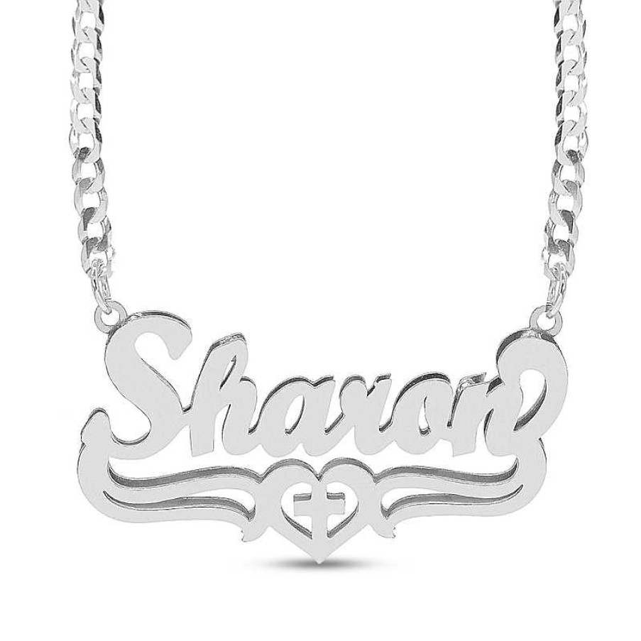 Banter Sterling Silver Cross Heart Nameplate Necklace Necklaces