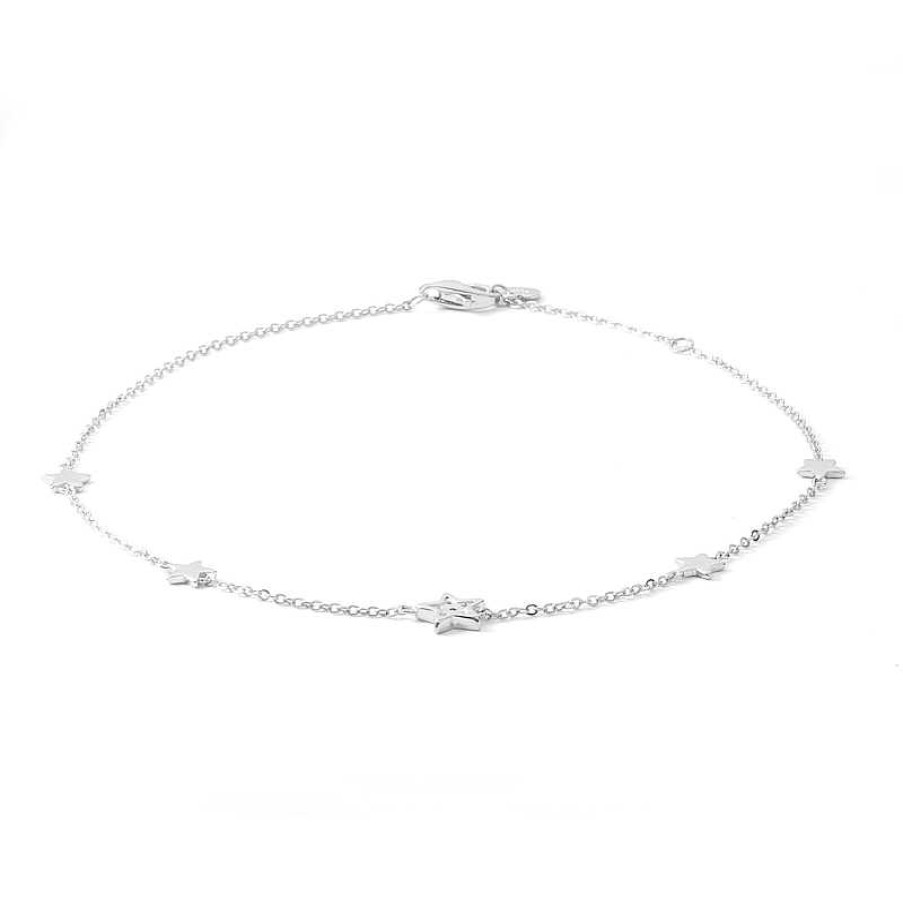 Banter Solid Sterling Silver Cz Star Station Anklet Ankle