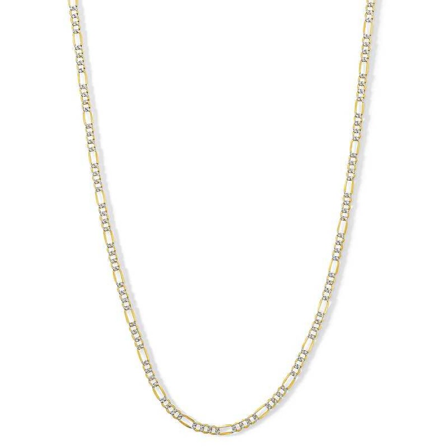 Banter Made In Italy Reversible 080 Gauge Pav Figaro Chain Necklace In 14K Gold Bonded Sterling Silver - 20" Necklaces