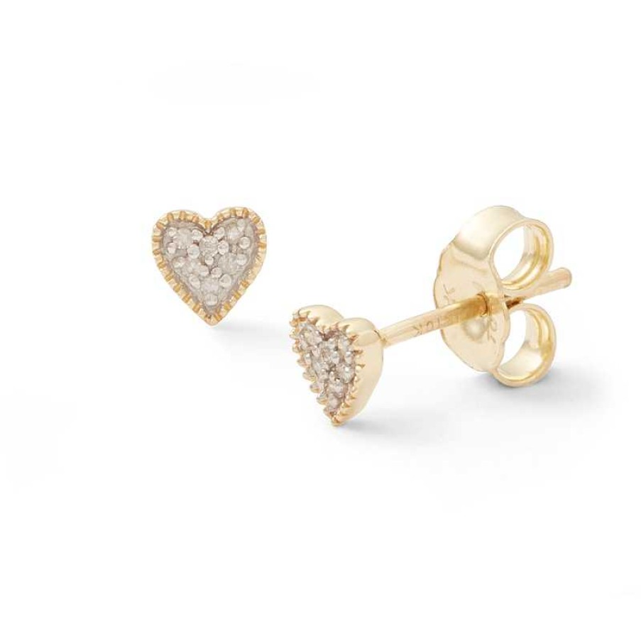 Banter 10K Solid Gold Diamond Accent Vintage-Style Heart Studs Earrings