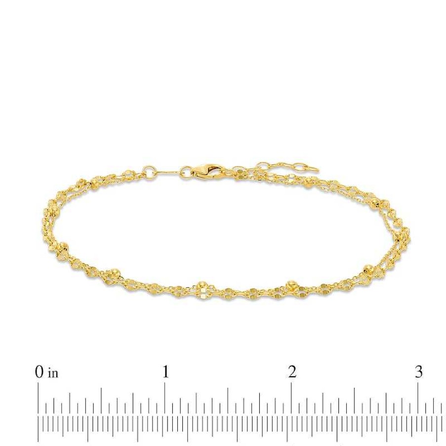 Banter Double Cable And Mirror Chain Anklet In 10K Solid Gold Bonded Sterling Silver - 10" Ankle