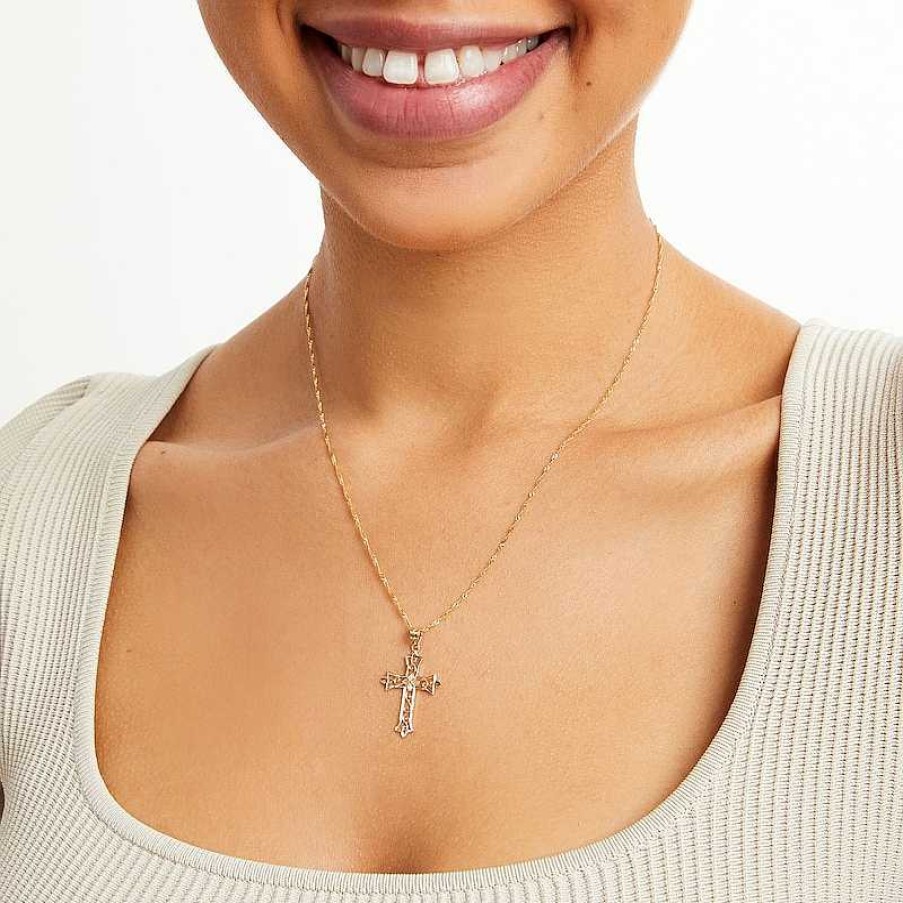 Banter 14K Solid Gold Diamond-Cut Swirl Cross Charm Charms