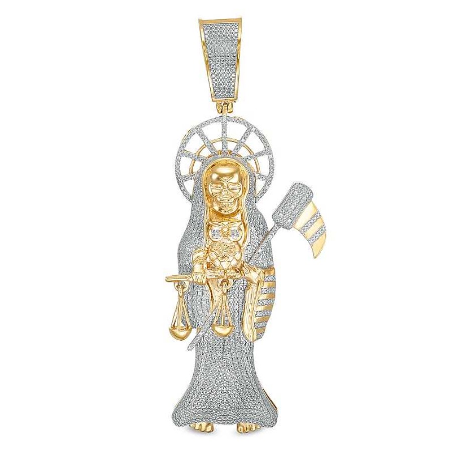 Banter 1/15 Ct. T.W. Diamond Santa Muerte Necklace Charm In Sterling Silver With 14K Gold Plate Charms