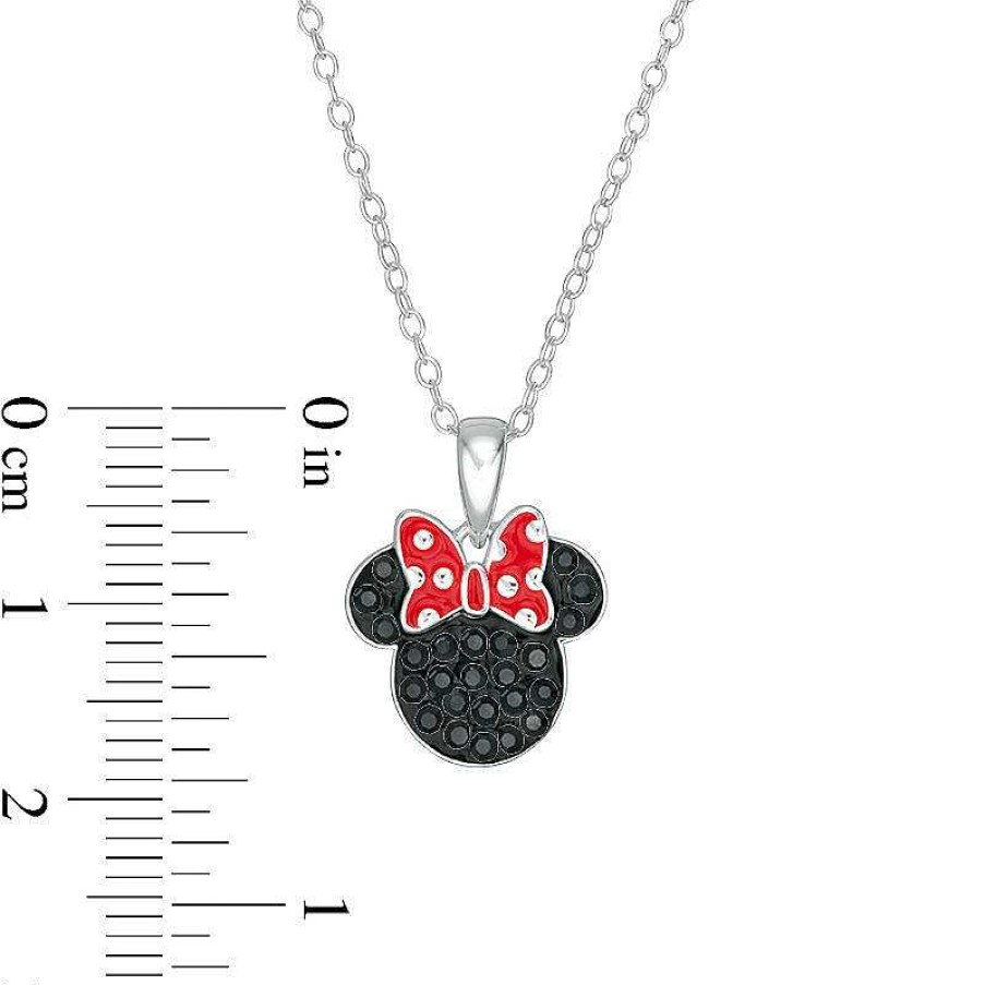 Banter Child'S Black Crystal ©Disney Minnie Mouse With Red And White Enamel Polka Dot Bow Pendant In Solid Sterling Silver - 15" Necklaces