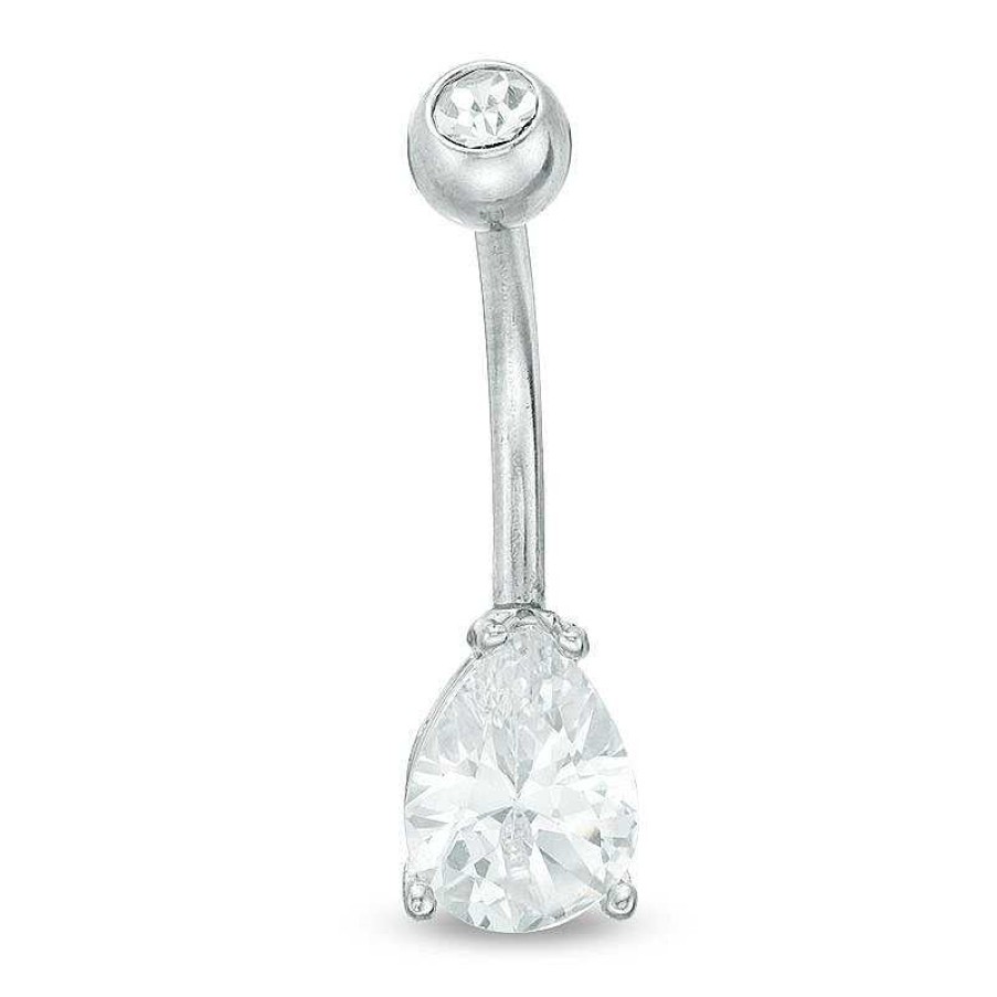 Banter Solid Stainless Steel Cz Pear-Shaped Belly Button Ring - 14G Belly Button