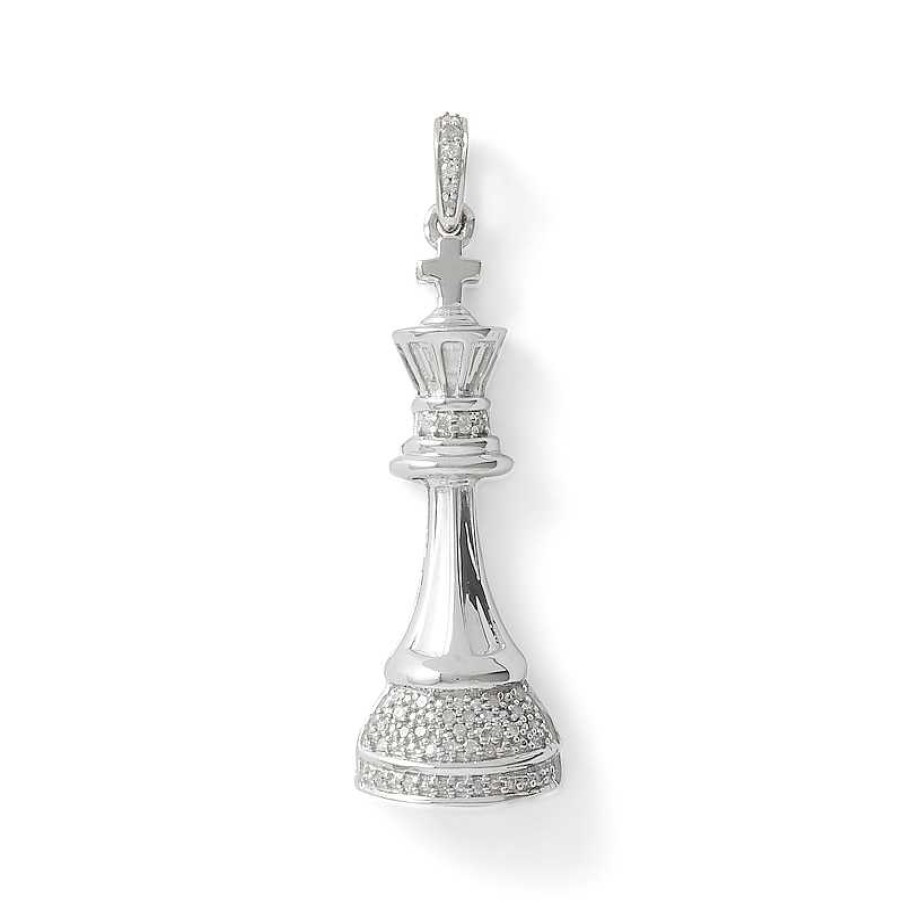 Banter 1/10 Ct. T.W. Diamond King Chess Piece Necklace Charm In Sterling Silver Charms