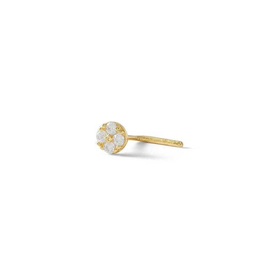 Banter 14K Solid Gold Cz Quad L-Shape Nose Stud - 24G 1/4" Nose