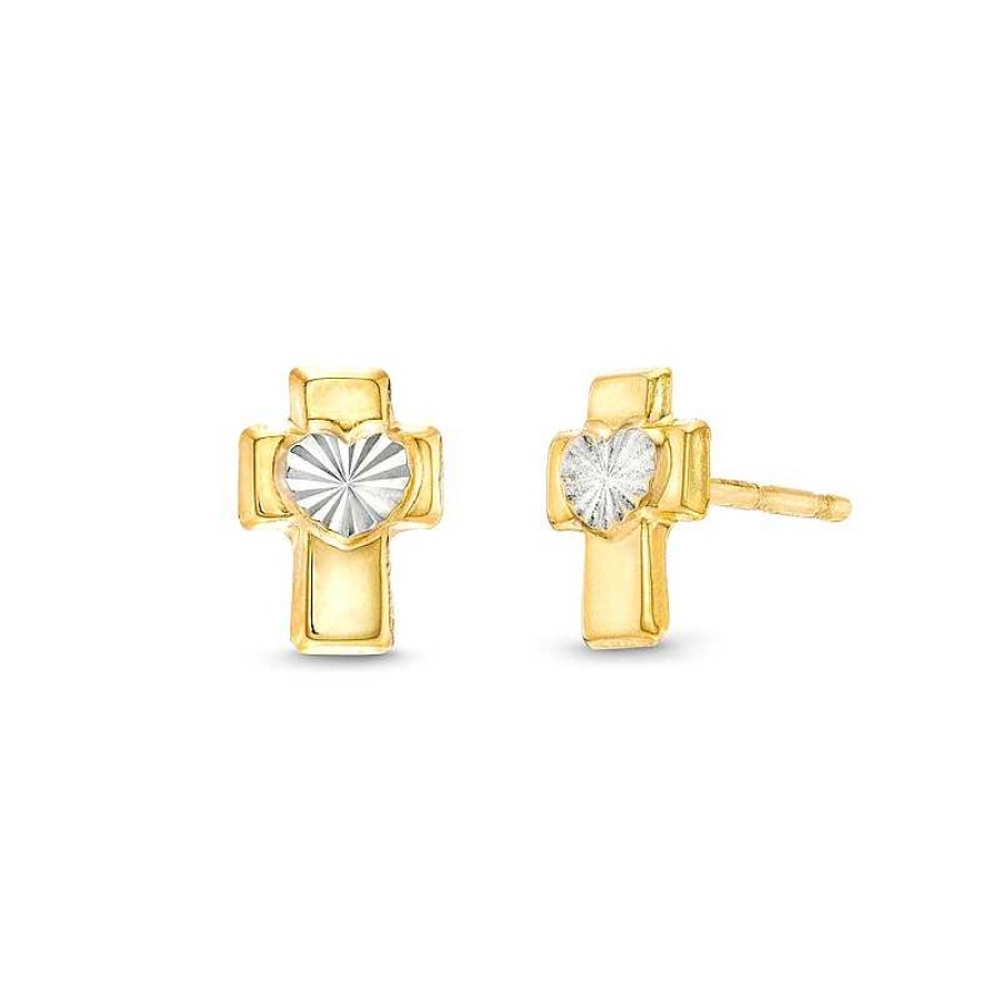 Banter Heart Center Cross Two-Tone Earrings In 10K Semi-Solid Gold Earrings