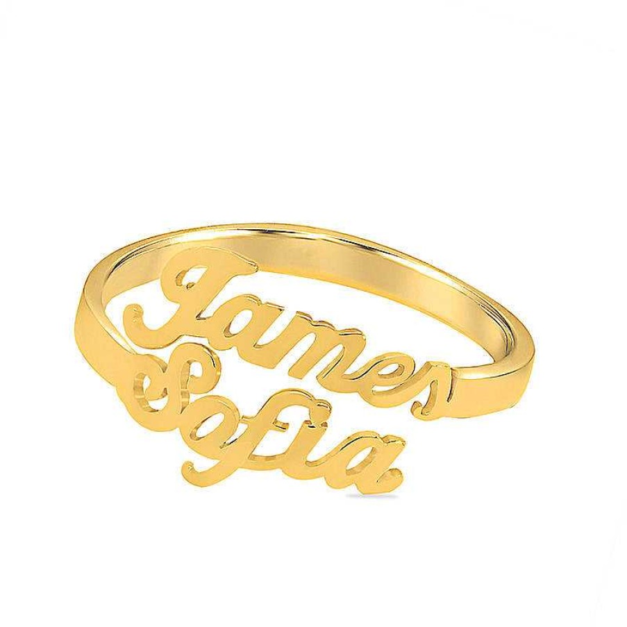 Banter Couple'S Script Name Bypass Adjustable Ring In Sterling Silver With 14K Gold Plate (2 Lines) Rings