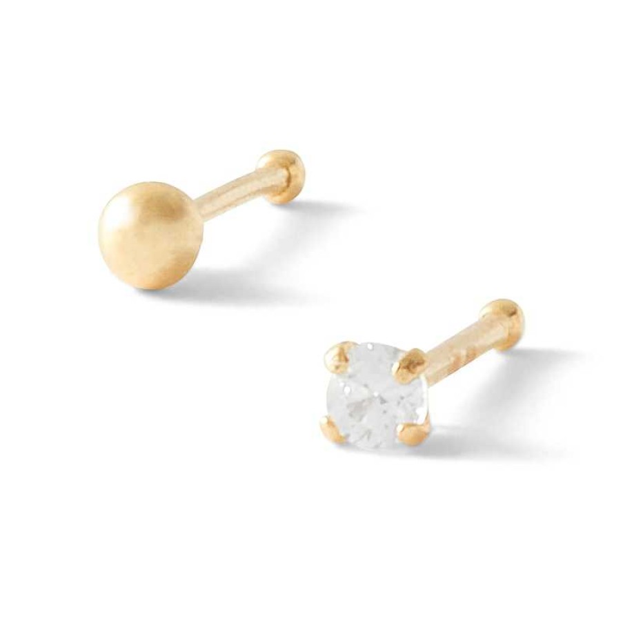 Banter 14K Hollow And Semi-Solid Gold Cz Nose Stud Set - 22G Nose