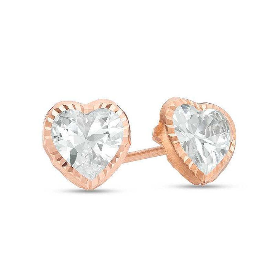 Banter 6Mm Heart-Shaped Cubic Zirconia Solitaire Stud Earrings In 14K Rose Gold Earrings