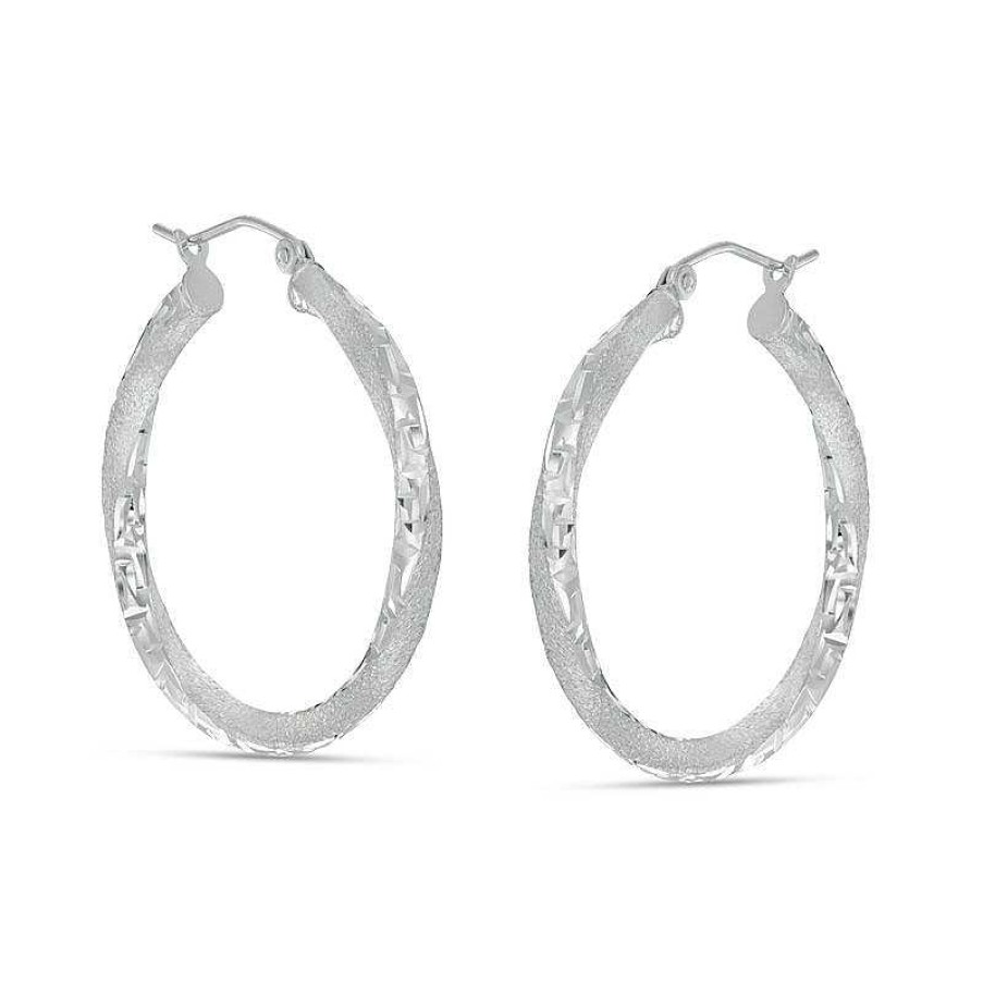 Banter 30Mm Diamond-Cut Greek Key Twist Hoop Earrings In Hollow Sterling Silver Earrings