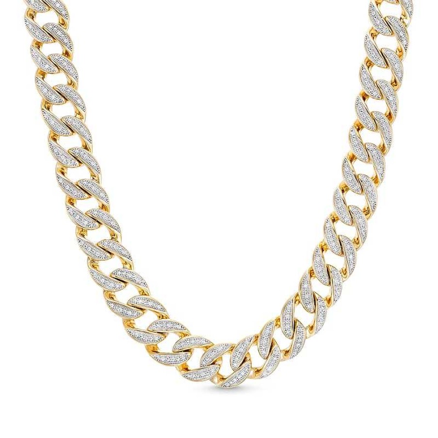 Banter 1 Ct. T.W. Diamond Cuban Link Chain Necklace In Solid Sterling Silver With 14K Gold Plate - 18" Necklaces