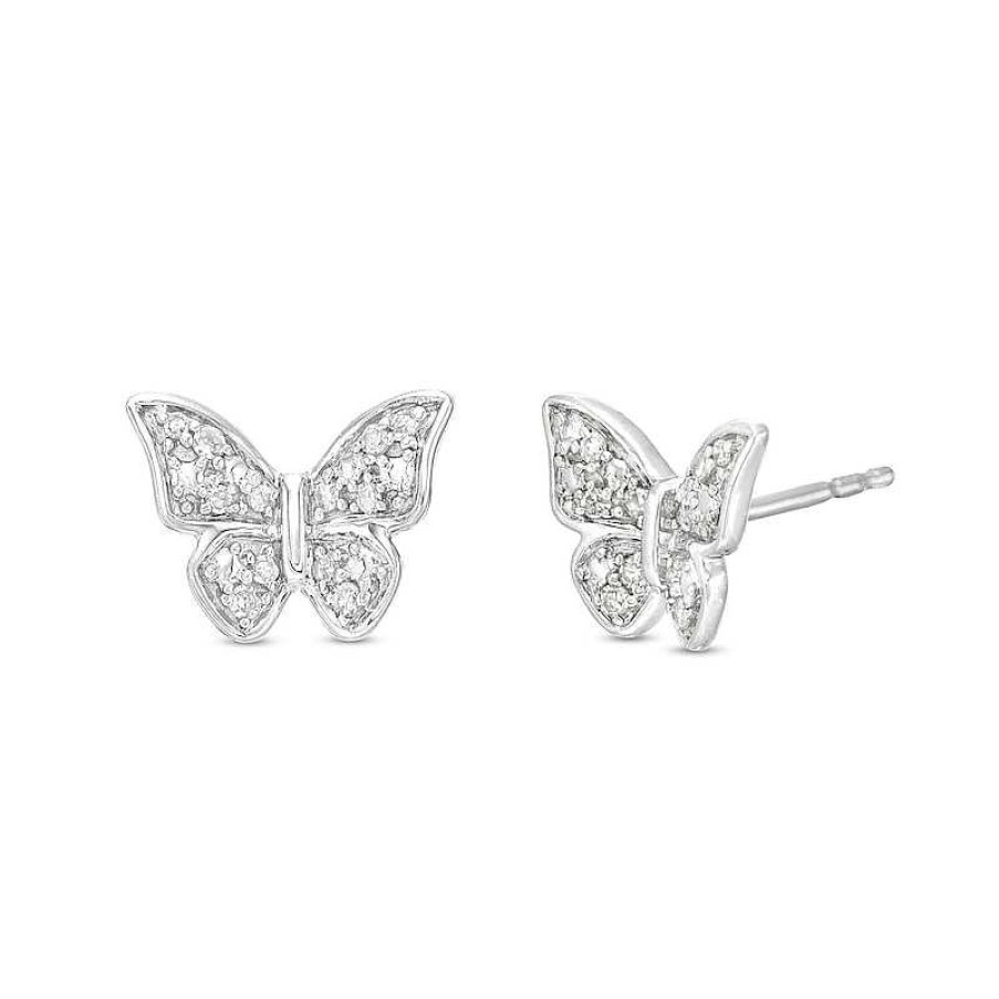 Banter 1/10 Ct. T.W. Diamond Butterfly Stud Earrings In Sterling Silver Earrings