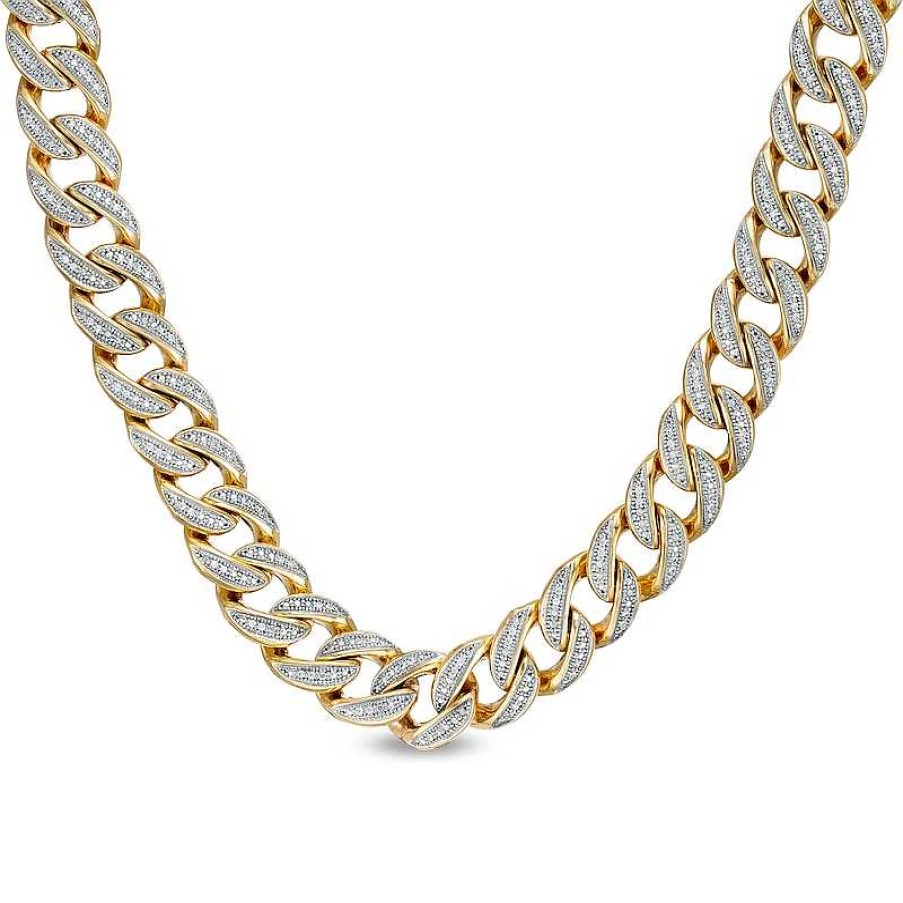 Banter 1 Ct. T.W. Diamond Cuban Link Chain Necklace In Sterling Silver With 14K Gold Plate 22" Necklaces