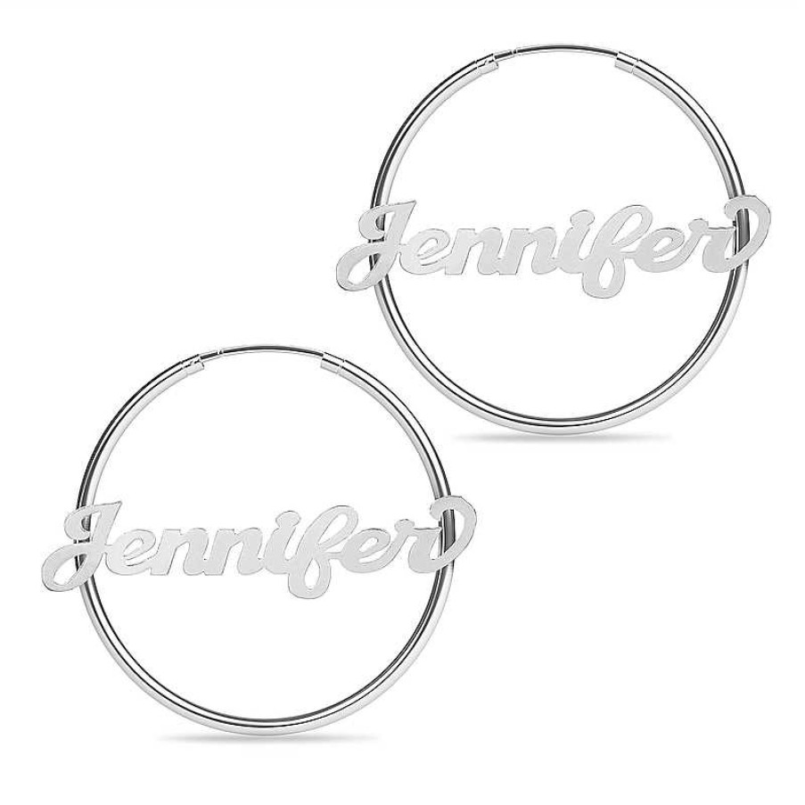 Banter Script Name Hoops In Sterling Silver Earrings