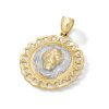 Banter Lion Head Curb Chain Frame Medallion Two-Tone Necklace Charm In 10K Solid Gold Charms