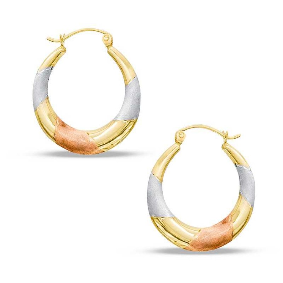 Banter Twist Tri-Tone Hoop Earrings In 14K Stamp Hollow Gold Earrings