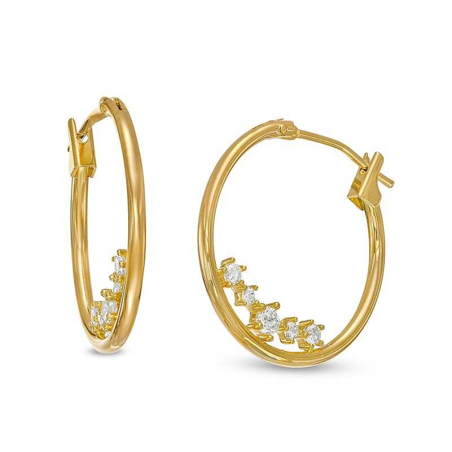 Banter Cubic Zirconia Graduated Five Stone Hoop Earrings In 10K Gold Earrings