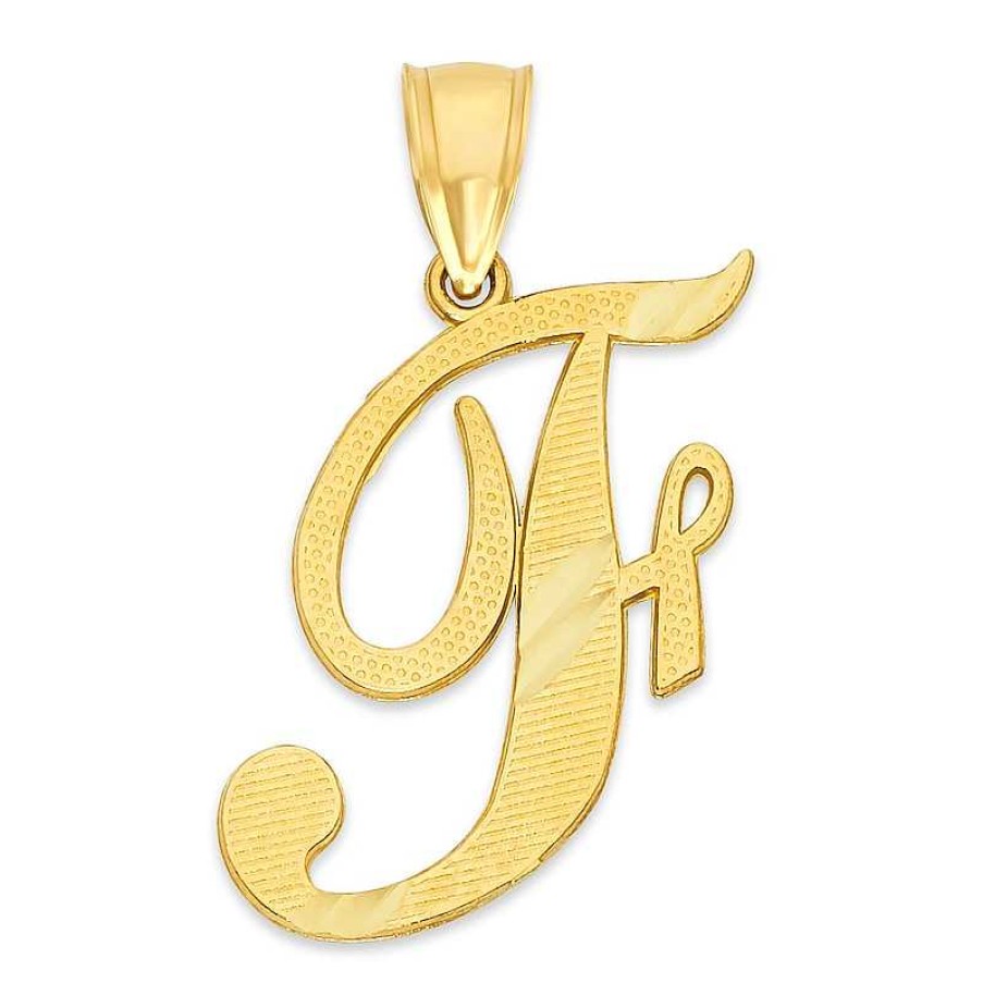 Banter 10K Solid Gold Diamond Cut Script Letter F Charm Charms