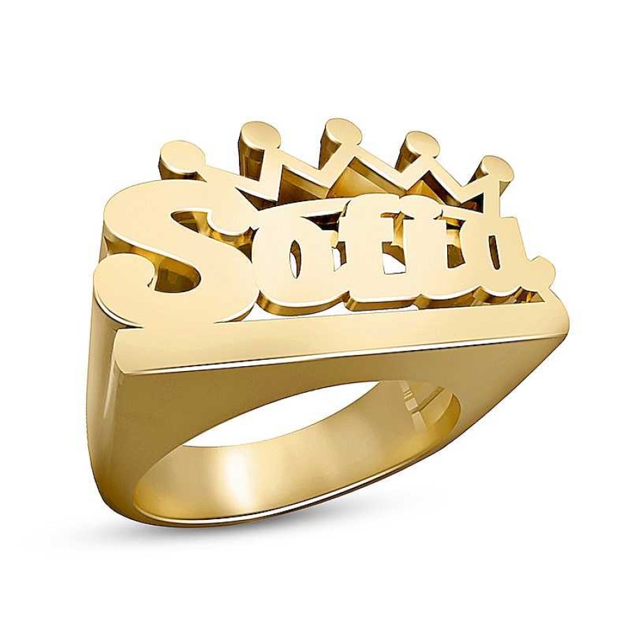 Banter Crown Name Personalized Ring In Solid Sterling Silver With 14K Gold Plate (1 Line) Rings